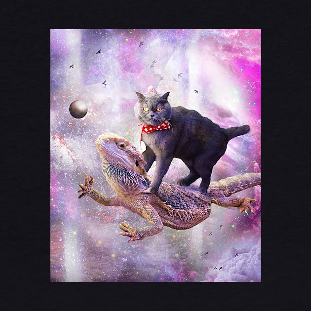 Space Cat Riding Bearded Dragon Lizard by Random Galaxy